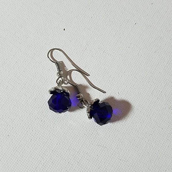 Cobalt Blue Bead & Silver Tone Earrings - Picture 1 of 1
